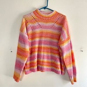 Sherbert Rainbow Striped Pink Knit Turtleneck Sweater Size XL x-large x Large